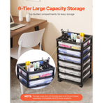 Scrapbook Rolling Storage Cart, 6-Tier Large Capacity with Organizer Top, Black Frame with 4 Removable Wheels, PP Material Cart Only, Rolling Craft Storage for Office Arts and Crafts Supplies