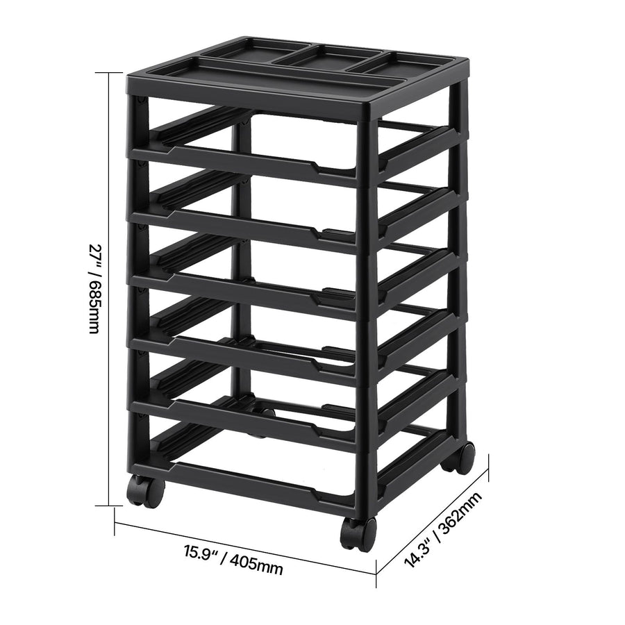 Scrapbook Rolling Storage Cart, 6-Tier Large Capacity with Organizer Top, Black Frame with 4 Removable Wheels, PP Material Cart Only, Rolling Craft Storage for Office Arts and Crafts Supplies