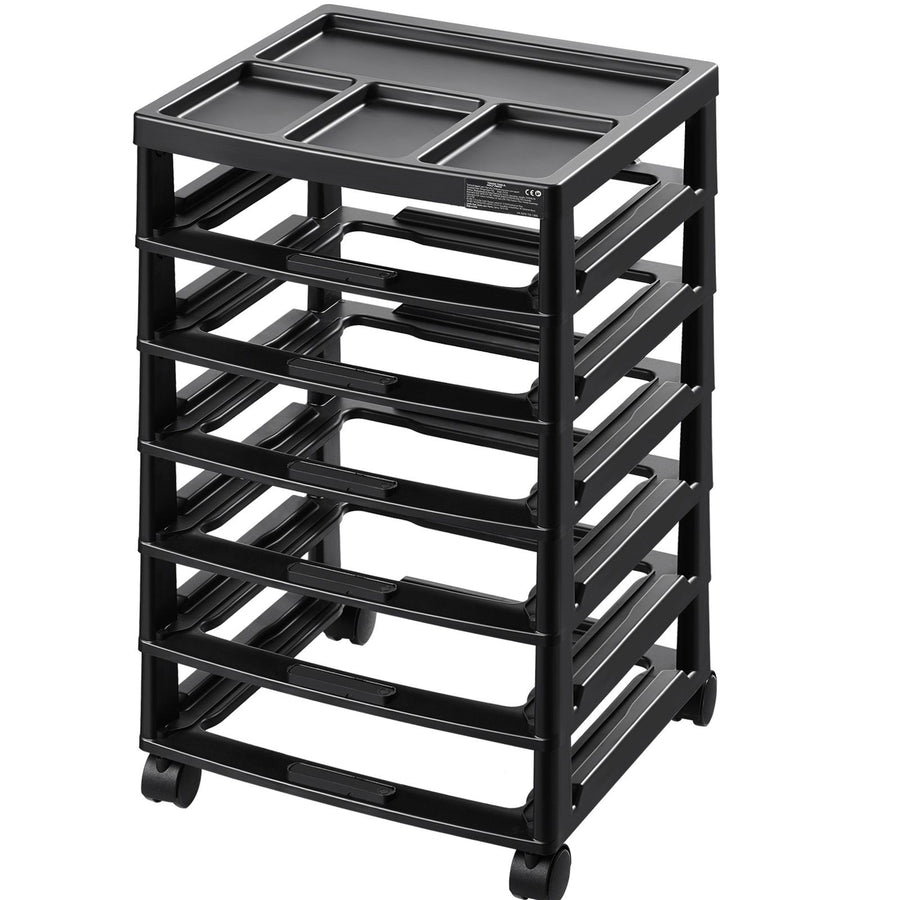 Scrapbook Rolling Storage Cart, 6-Tier Large Capacity with Organizer Top, Black Frame with 4 Removable Wheels, PP Material Cart Only, Rolling Craft Storage for Office Arts and Crafts Supplies