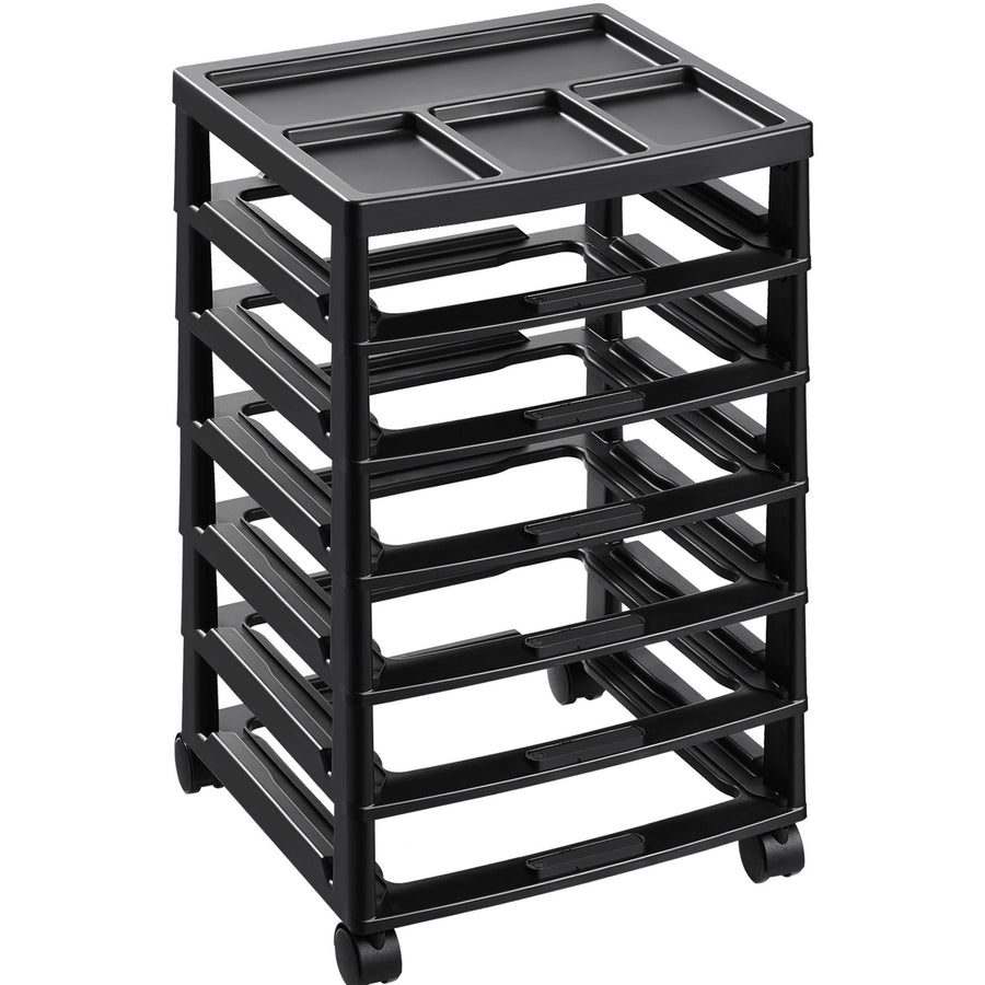 Scrapbook Rolling Storage Cart, 6-Tier Large Capacity with Organizer Top, Black Frame with 4 Removable Wheels, PP Material Cart Only, Rolling Craft Storage for Office Arts and Crafts Supplies