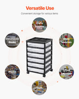 Scrapbook Rolling Storage Cart 6-Tier Large Capacity with 6 Clear Cases Black - 45-Degree Angle