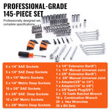 VEVOR Mechanics Tool Set and Socket Set 1/4in 3/8in Drive 145 Pcs SAE and Metric - Side View