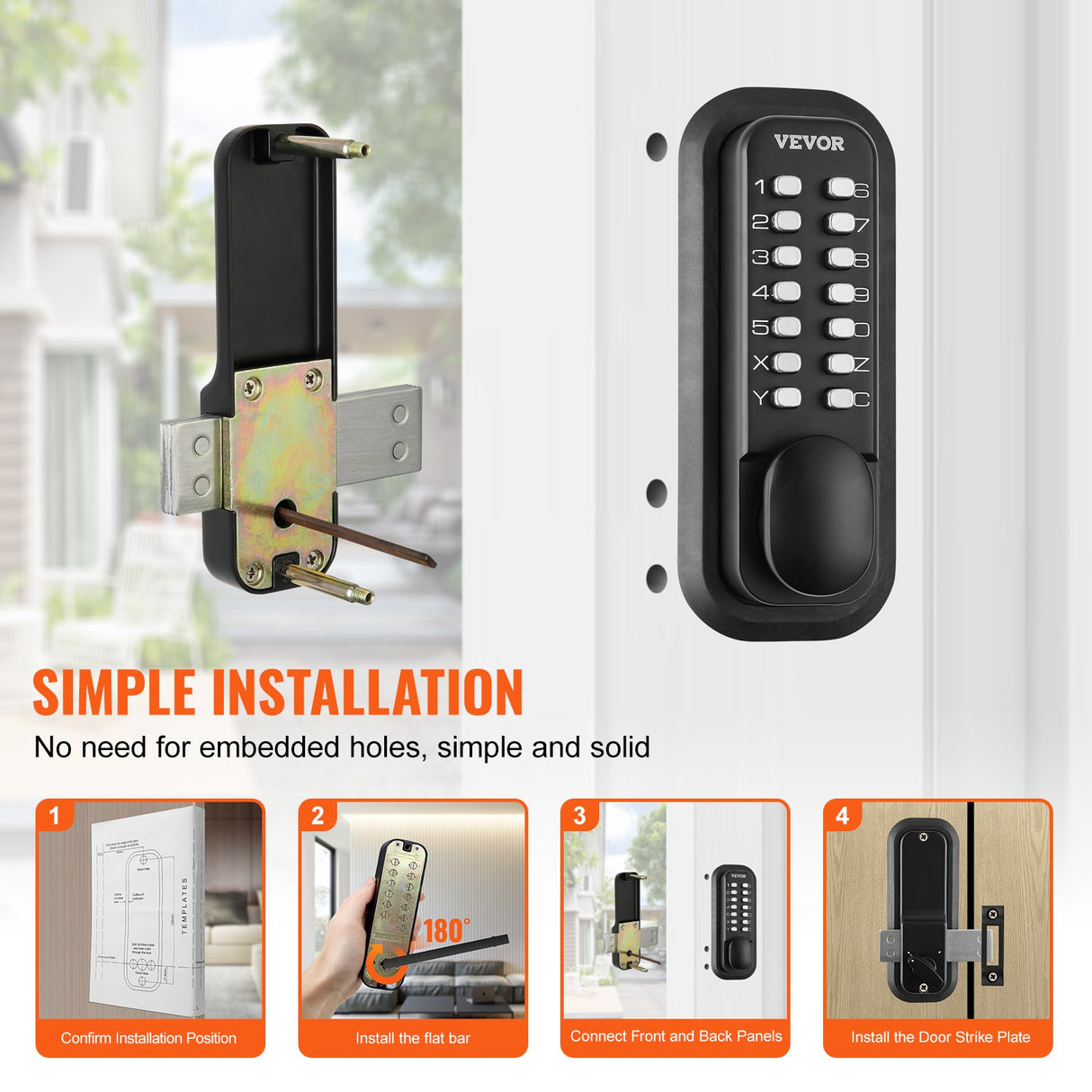 VEVOR Mechanical Keyless Entry Door Lock, 14 Digit Keypad, Water-proof Zinc Alloy, Outdoor Gate Door