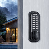 VEVOR Mechanical Keyless Entry Door Lock, 14 Digit Keypad, Water-proof Zinc Alloy, Outdoor Gate Door Locks Set with Surface-mounted Latch, Keypad and Knob, Easy to Install, for Garden, Garage, Yard - Low Angle