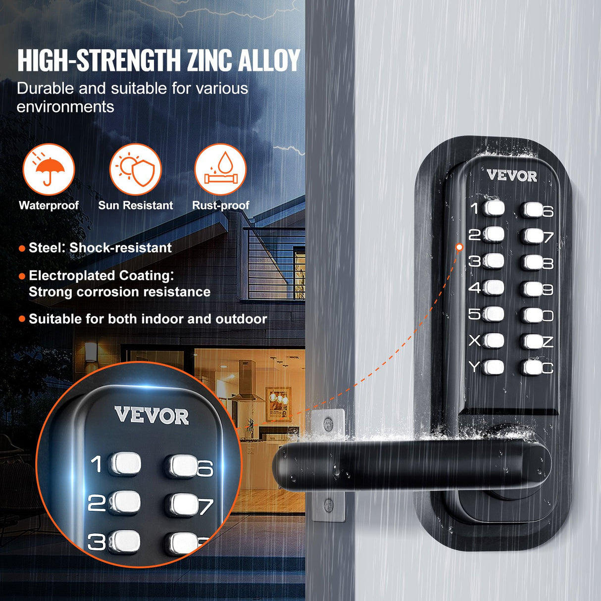 VEVOR Mechanical Keyless Entry Door Lock 14 Digit Keypad and Handle Embedded