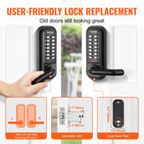 VEVOR Mechanical Keyless Entry Door Lock, 14 Digit Keypad, Water-proof Zinc Alloy, Double-sided Embedded Outdoor Gate Door Locks Set with Keypad and Handle, Easy to Install, for Garden, Garage, Yard - 45-Degree Angle