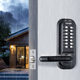 VEVOR Mechanical Keyless Entry Door Lock, 14 Digit Keypad, Water-proof Zinc Alloy, Double-sided Embedded Outdoor Gate Door Locks Set with Keypad and Handle, Easy to Install, for Garden, Garage, Yard - Low Angle