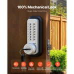 Mechanical Keyless Entry Door Lock, 2.0 Code Upgrade, 4-7 Digits Code, Single-Sided Push Button Combination Mechanical Keypad Door Knob, Auto Locking, for Garden Gates, Indoor or Outdoor, Silver