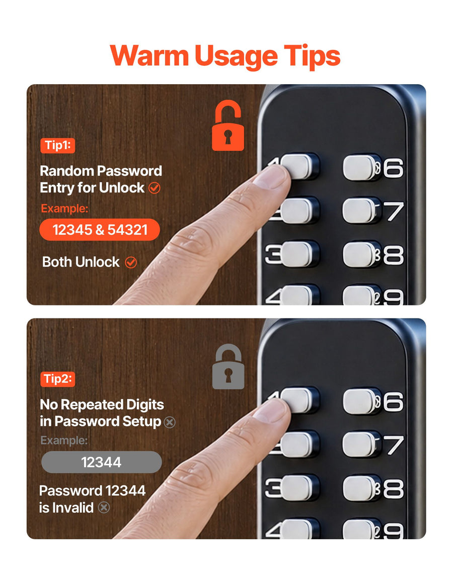 Mechanical Keyless Entry Door Lock, 2.0 Code Upgrade, 4-7 Digits Code, Single-Sided Push Button Combination Mechanical Keypad Door Knob, Auto Locking, for Garden Gates, Indoor or Outdoor, Silver