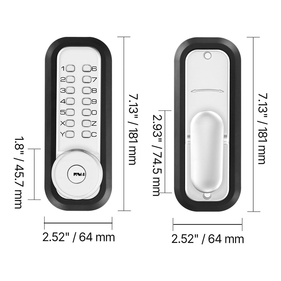 Mechanical Keyless Entry Door Lock, 2.0 Code Upgrade, 4-7 Digits Code, Single-Sided Push Button Combination Mechanical Keypad Door Knob, Auto Locking, for Garden Gates, Indoor or Outdoor, Silver