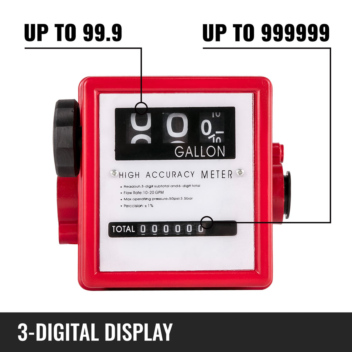 VEVOR Mechanical Fuel Meter 20 GPM Fuel Flow Meter 3-Digital Batch Display Fuel Transfer Meter 2.54 cm Diesel Fuel Flow Meter All Fuel Transfer Pumps