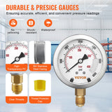 VEVOR Hydraulic Pressure Test Kit, 10/100/250/400/600bar, 5 Gauges 13 Couplings 14 Tee Connectors 5 Test Hoses, Excavator Hydraulic Test Gauge Set with Carrying Case for Excavator Tractors Machinery - Side View