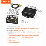 VEVOR Hydraulic Pressure Test Kit, 10/100/250/400/600bar, 5 Gauges 13 Couplings 14 Tee Connectors 5 Test Hoses, Excavator Hydraulic Test Gauge Set with Carrying Case for Excavator Tractors Machinery - Close-Up Angle