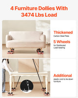 VEVOR Furniture Dolly Heavy Duty Furniture Mover with 5 Wheels 1575 kg Capacity