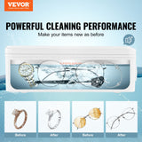 VEVOR Jewelry Cleaner Ultrasonic Machine, Ultrasonic Cleaner Machine 16oz (470ml) with 4 Timer Modes, Portable ultrasonic jewelry cleaner with Cleaning Basket for Eyeglasses, Watches, Dentures, Rings - Front View