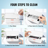 VEVOR Jewelry Cleaner Ultrasonic Machine, Ultrasonic Cleaner Machine 16oz (470ml) with 4 Timer Modes, Portable ultrasonic jewelry cleaner with Cleaning Basket for Eyeglasses, Watches, Dentures, Rings - Rear View