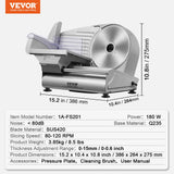 VEVOR Meat Slicer, 180W Electric Deli Food Slicer with 7.5" SUS420 Stainless Steel Blade and Blade Guard, 0 - 0.6 inch Adjustable Thickness for Home