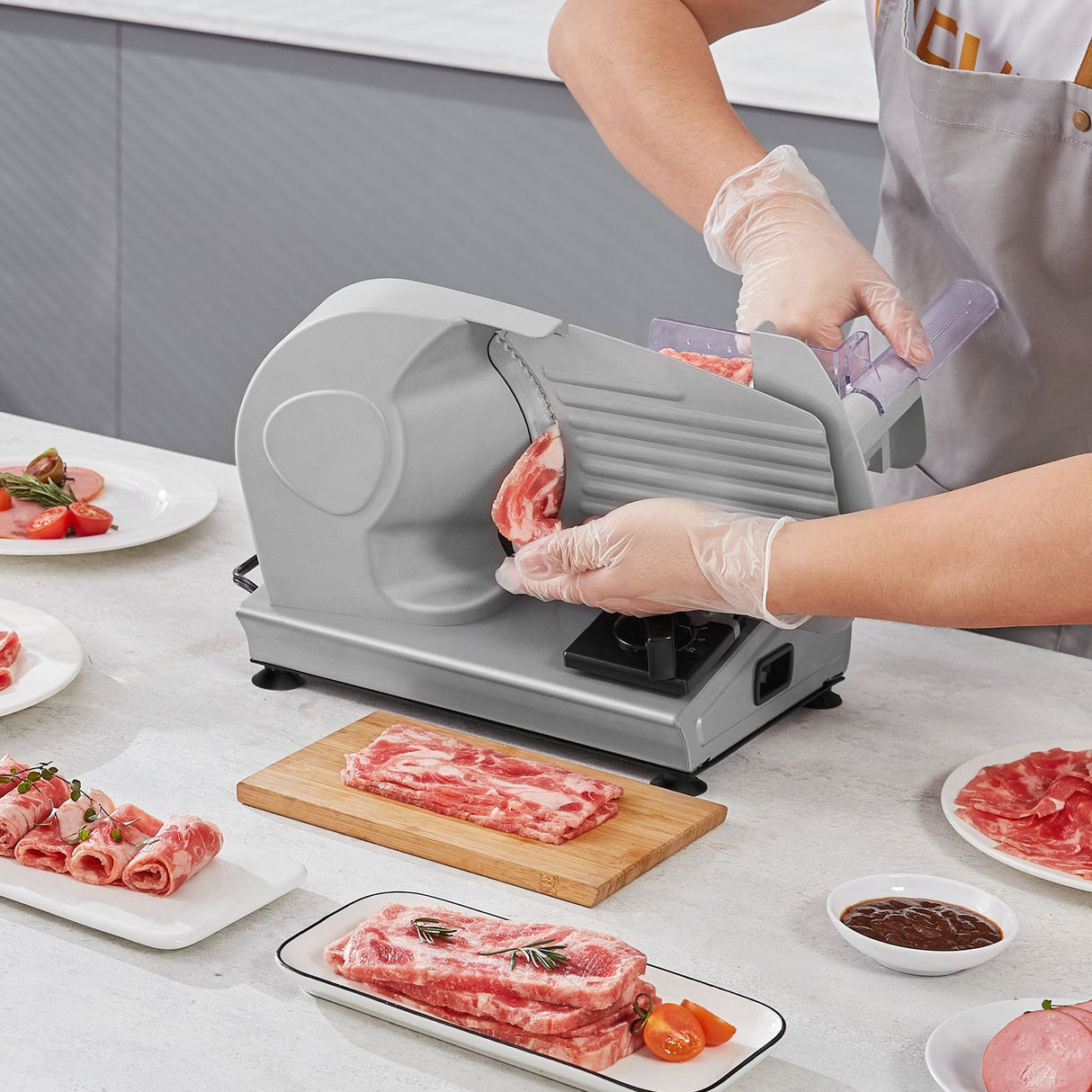 VEVOR Meat Slicer, 180W Electric Deli Food Slicer with 7.5" SUS420 Stainless Steel Blade and Blade Guard, 0 - 0.6 inch Adjustable Thickness for Home