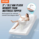 VEVOR Mattress Topper Memory Foam Detachable & Washable Queen 76.2 mm Thickness - Front View