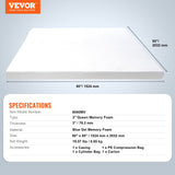 VEVOR Mattress Topper Memory Foam Detachable & Washable Queen 76.2 mm Thickness - Close-Up Angle