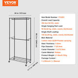 VEVOR Heavy Duty Clothes Rack, Double Hanging Rods Clothing Garment Rack with Bottom and Top Storage Tier, Rolling Clothing Rack for Hanging Clothes, Thicken Steel Tube Hold Up to 136 KG - 45-Degree Angle