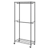 VEVOR Heavy Duty Clothes Rack, Double Hanging Rods Clothing Garment Rack with Bottom and Top Storage Tier, Rolling Clothing Rack for Hanging Clothes, Thicken Steel Tube Hold Up to 136 KG - Low Angle