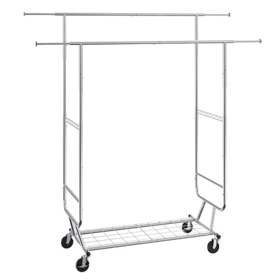 VEVOR Heavy Duty Clothes Rack, Double Hanging Rod Clothing Garment Rack for Hanging Clothes, Adjustable Height and Extendable Length Clothing Rack