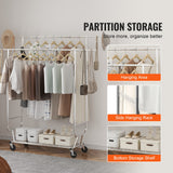 VEVOR Heavy Duty Clothes Rack, Double Hanging Rod Clothing Garment Rack for Hanging Clothes, Adjustable Height and Extendable Length Clothing Rack with Bottom Storage Area, 272 KG Load Capacity