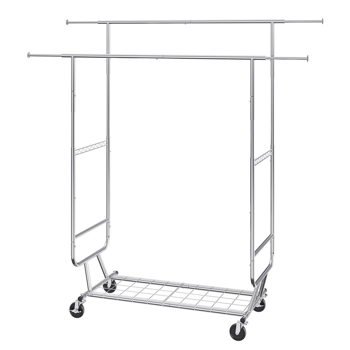 VEVOR Heavy Duty Clothes Rack, Double Hanging Rod Clothing Garment Rack for Hanging Clothes, Adjustable Height and Extendable Length Clothing Rack with Bottom Storage Area, 272 KG Load Capacity