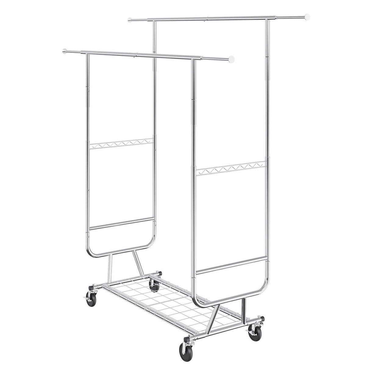 VEVOR Heavy Duty Clothes Rack, Double Hanging Rod Clothing Garment Rack for Hanging Clothes, Adjustable Height and Extendable Length Clothing Rack with Bottom Storage Area, 272 KG Load Capacity