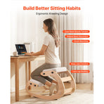 Ergonomic Kneeling Chair, Wooden Posture Knee Chair with Adjustable Thick Foam Cushions & Solid Wood Frame, Adjustable Height, Relief for Neck or Back Pain for Home, Office or Meditation, Beige