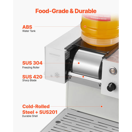 Snowflake Ice Machine, 40KG/24H Snowflake Ice Maker, Ice-Shaver Machine with Stainless Steel Blade, Electric, image 6