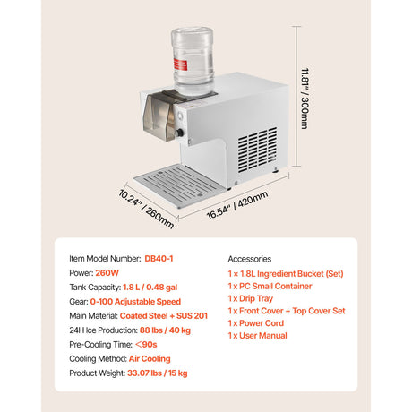 Snowflake Ice Machine, 40KG/24H Snowflake Ice Maker, Ice-Shaver Machine with Stainless Steel Blade, Electric, image 7