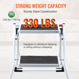 VEVOR Step Ladder 2-Step 150kg Capacity, Ergonomic Folding Steel Step Stool with Wide Anti-Slip Pedal, Sturdy Step Stool for Adults Toddlers, Multi-Use for Household, Kitchen, Office, RVs - Side View