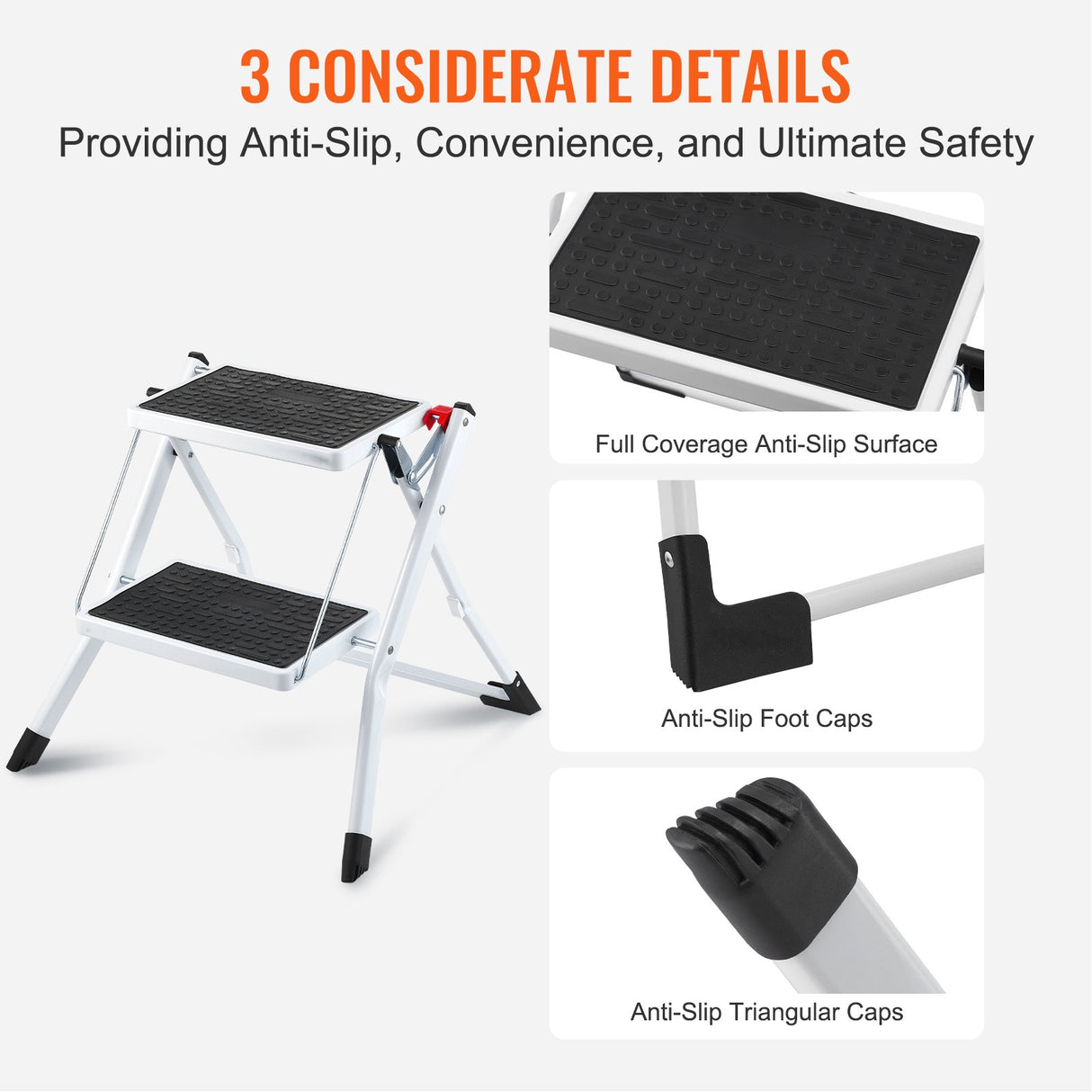 VEVOR Step Ladder 2-Step 150kg Capacity, Ergonomic Folding Steel Step Stool with Wide Anti-Slip Pedal, Sturdy Step Stool for Adults Toddlers, Multi-
