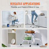 VEVOR Step Ladder 2-Step 150kg Capacity, Ergonomic Folding Steel Step Stool with Wide Anti-Slip Pedal, Sturdy Step Stool for Adults Toddlers, Multi-