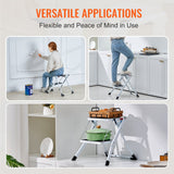 VEVOR Step Ladder 2-Step 150kg Capacity, Ergonomic Folding Steel Step Stool with Wide Anti-Slip Pedal, Sturdy Step Stool for Adults Toddlers, Multi-Use for Household, Kitchen, Office, RVs - Rear View