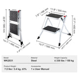 VEVOR Step Ladder 2-Step 150kg Capacity, Ergonomic Folding Steel Step Stool with Wide Anti-Slip Pedal, Sturdy Step Stool for Adults Toddlers, Multi-