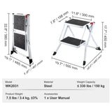 VEVOR Step Ladder 2-Step 150kg Capacity, Ergonomic Folding Steel Step Stool with Wide Anti-Slip Pedal, Sturdy Step Stool for Adults Toddlers, Multi-Use for Household, Kitchen, Office, RVs - Close-Up Angle