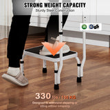 VEVOR Step Stool 1-Step 150KG Capacity, 3 Adjustable Height with Handle Steel Step Ladder, Portable Toddler Step Stools for Adults, Non-Slip Sturdy