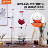 VEVOR Essential Oil Distillation Kit, 2000ml Distillation Apparatus, 3.3 Boro Lab Glassware Distillation Kit with 1000W Heating Plate and 24, 40 Joint, 28 pcs Set
