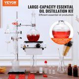 VEVOR Essential Oil Distillation Kit, 500ml Distillation Apparatus, 3.3 Boro Lab Glassware Distillation Kit with 1000W Heating Plate and 24, 40 Joint,