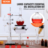 VEVOR Essential Oil Distillation Kit, 500ml Distillation Apparatus, 3.3 Boro Lab Glassware Distillation Kit with 1000W Heating Plate and 24, 40 Joint, 33 pcs Set - Front View