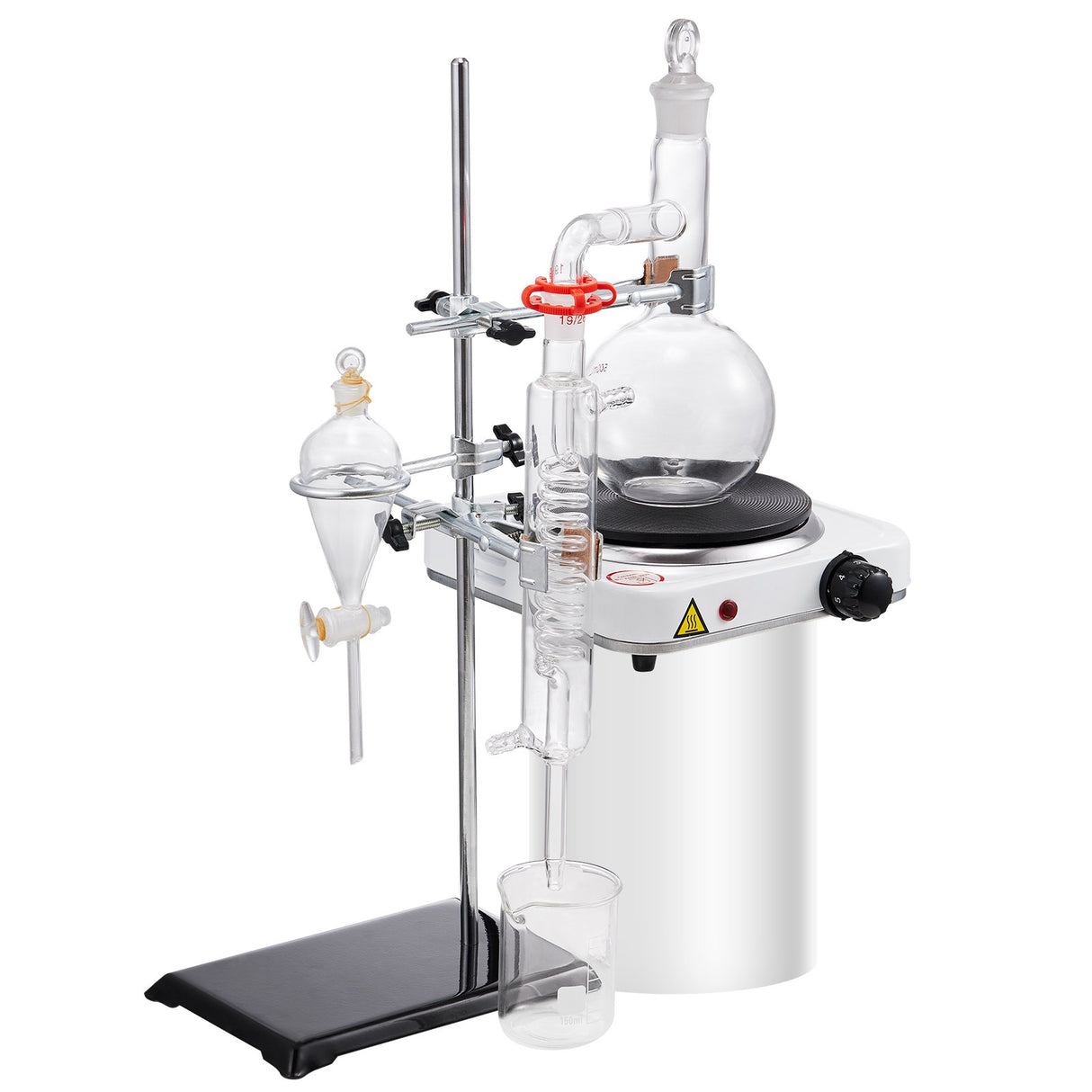 VEVOR Essential Oil Distillation Kit, 500ml Distillation Apparatus, 3.3 Boro Lab Glassware Distillation Kit with 1000W Heating Plate and 24, 40 Joint,