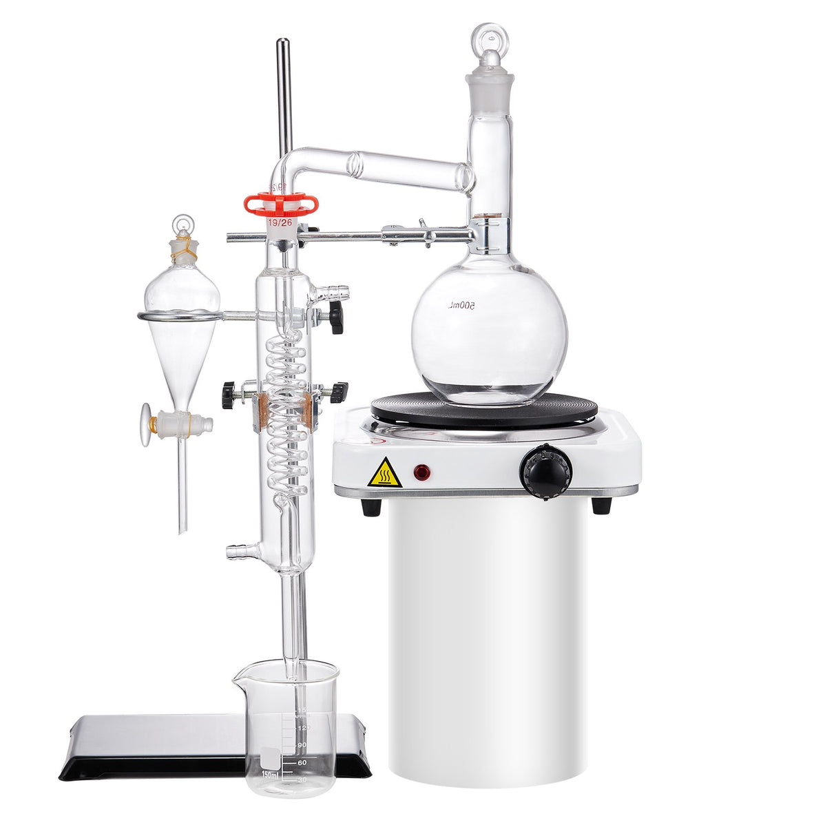 VEVOR Essential Oil Distillation Kit, 500ml Distillation Apparatus, 3.3 Boro Lab Glassware Distillation Kit with 1000W Heating Plate and 24, 40 Joint,