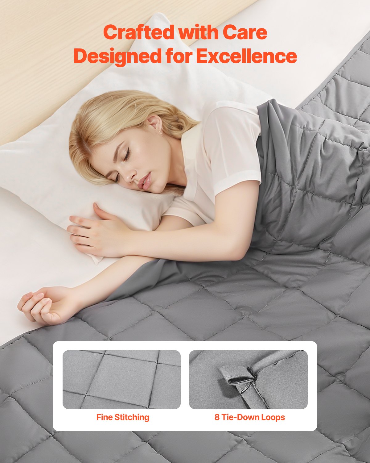 VEVOR Weighted Blanket, 11 kg, 2235 x 2640 mm King Size, Cooling Breathable Heavy Blanket with Glass Beads, All-Season Use, Suitable for 113-140 kg Adults, Anxiety Stress Relief, Improve Sleep, Grey