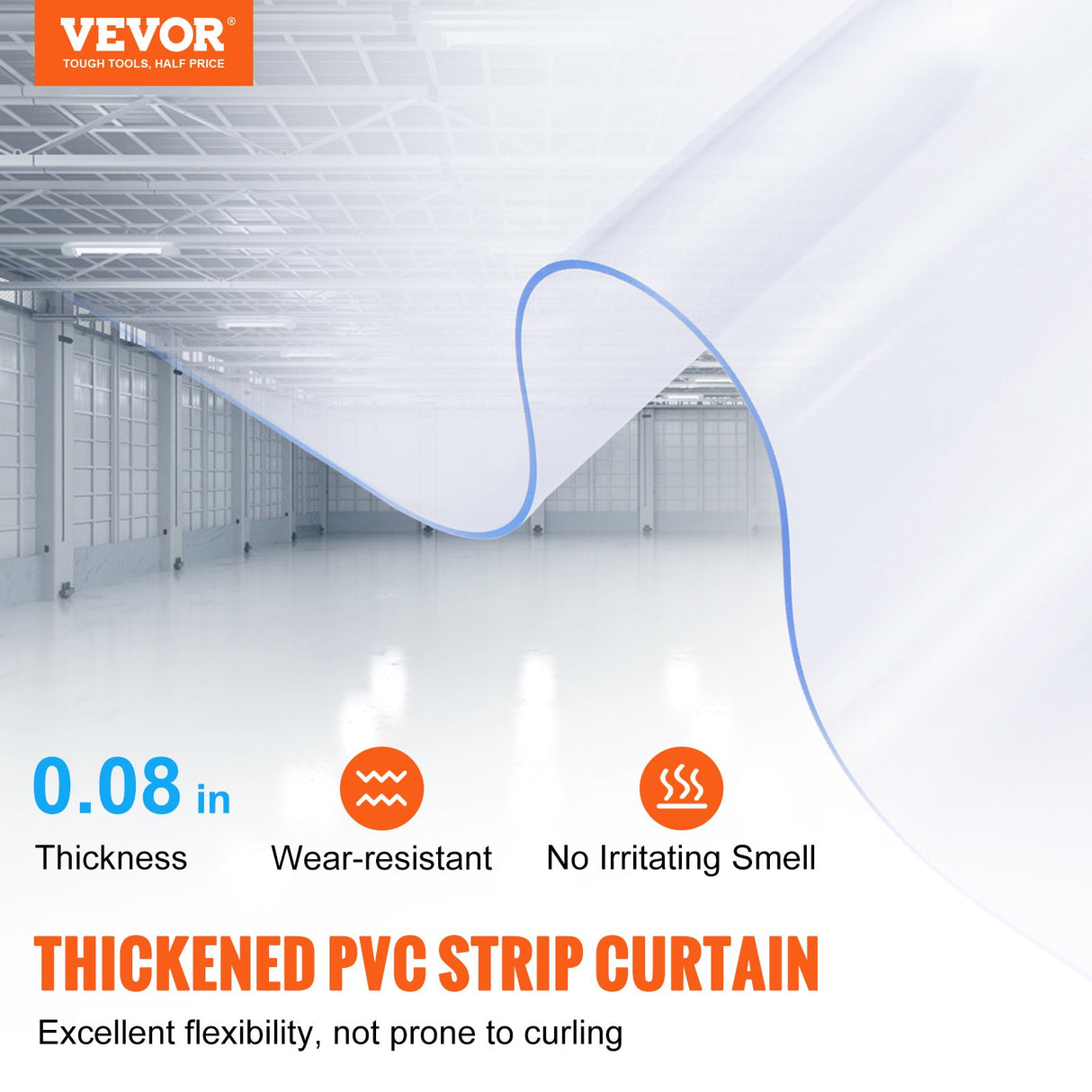 VEVOR Strip Curtain, 75' Length x 8" Width x 0.08" Thickness, Clear PVC Smooth Curtain Strip Door Bulk Roll, Plastic Door Strips for Doorways of