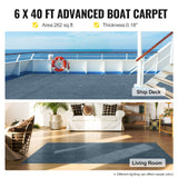 VEVOR Gray Marine Carpet 6 ft x 39.3 ft Marine Carpeting Marine Grade Carpet for Boats with Waterproof Back Outdoor Rug for Patio Porch Deck Garage Outdoor Area Rug Runner Anti-Slide Porch Rug,1.8x12m - Front View