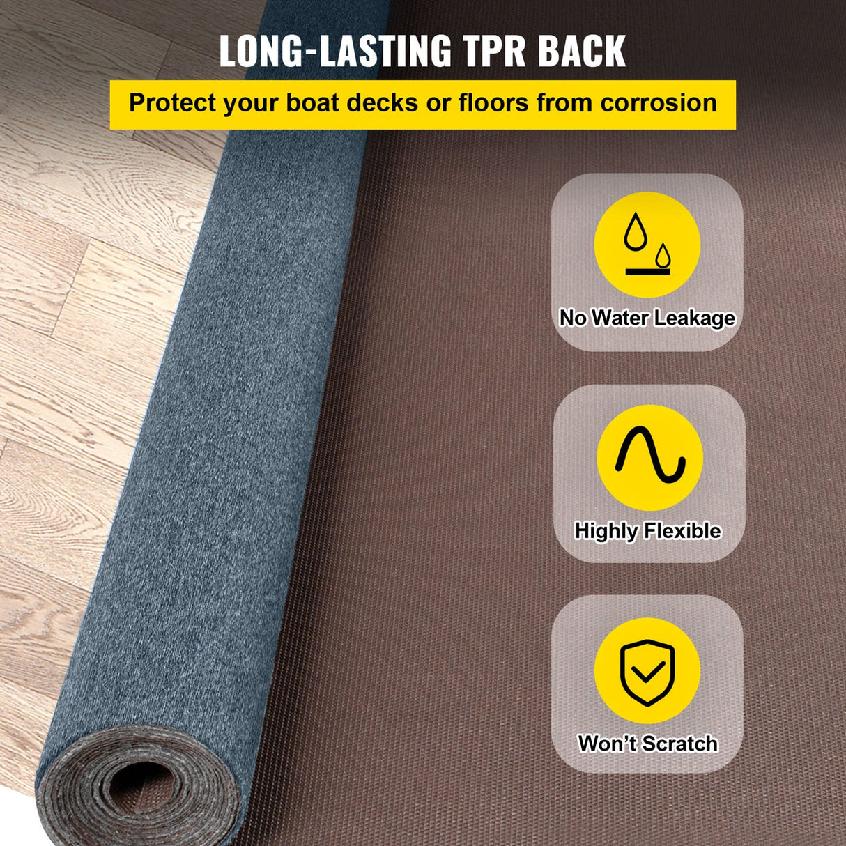 VEVOR Gray Marine Carpet 6 ft x 23 ft Boat Carpet Rugs Indoor Outdoor Rugs for Patio Deck Anti-Slide