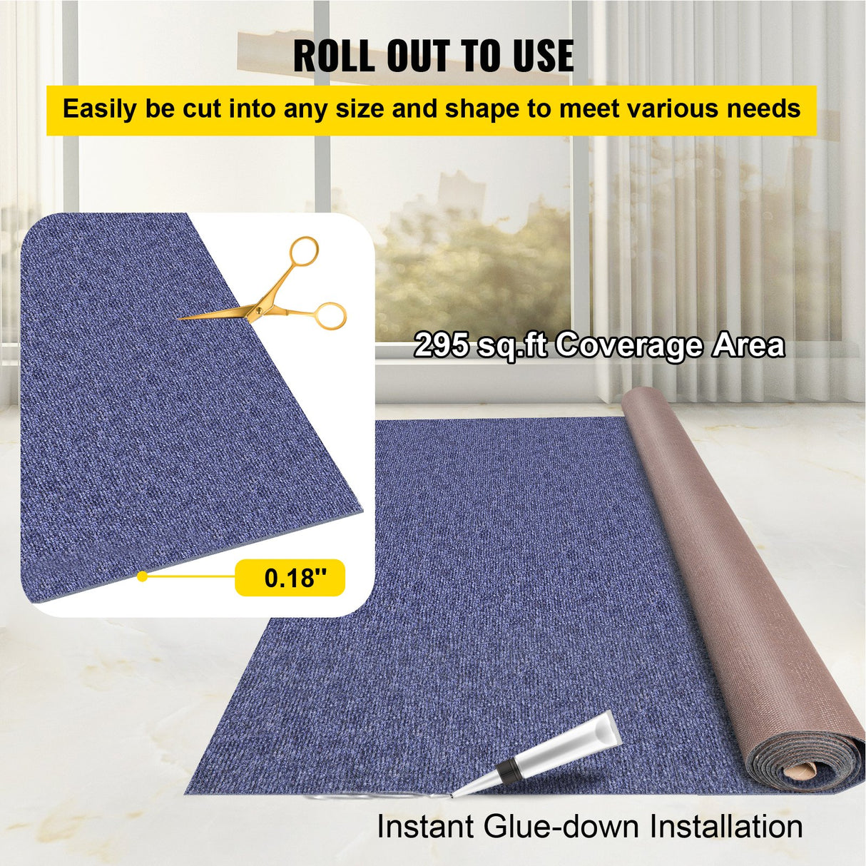 VEVOR Deep Blue Marine Carpet 6 ft x 49.2 ft Marine Carpeting Marine Grade Carpet for Boats with Waterproof Back Outdoor Rug for Patio Porch Deck